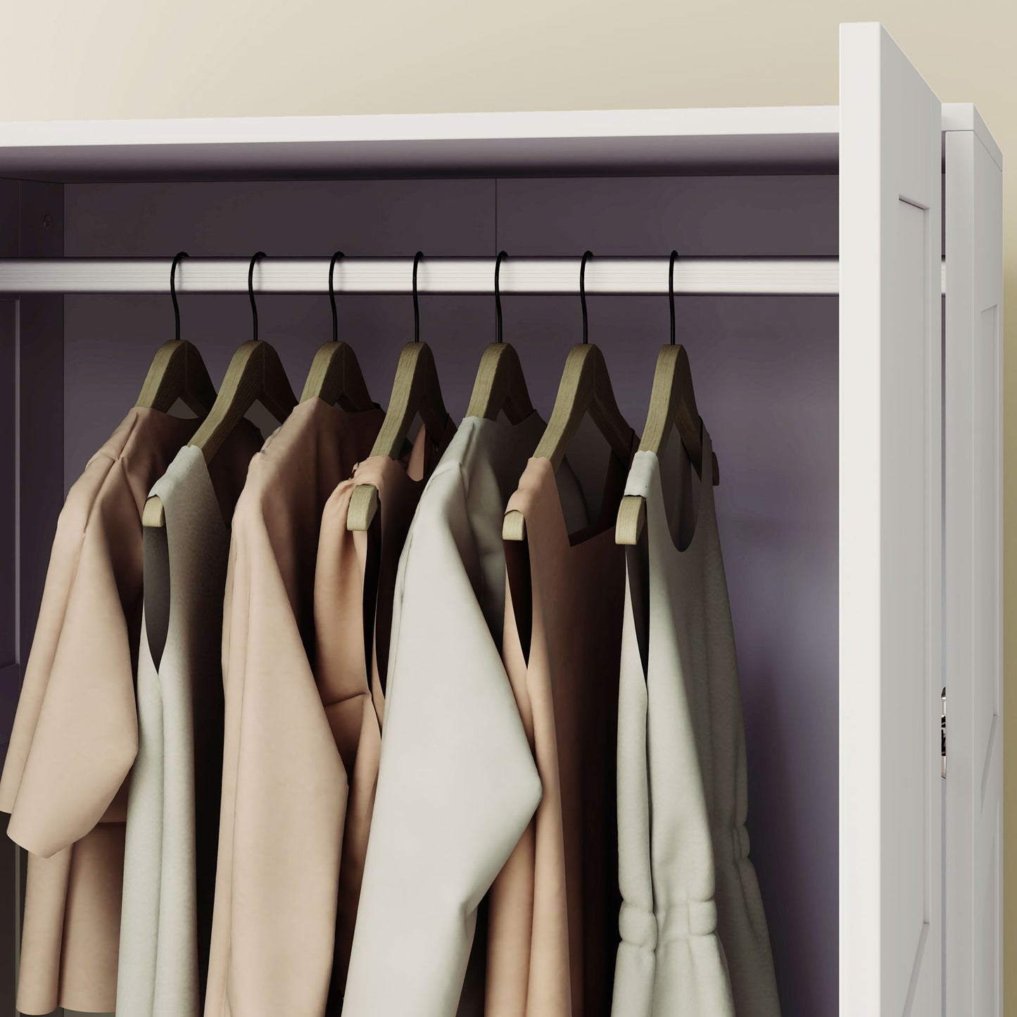Coravello Wooden White 2 Door Wardrobe With Hanging Rail and Shelf