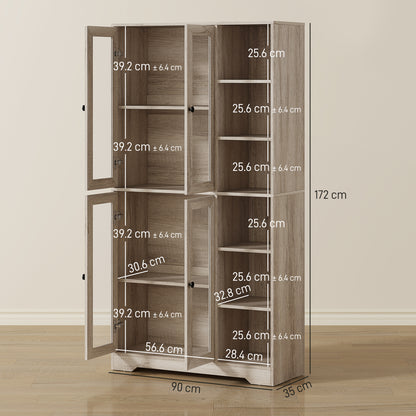 Mole Pantry Wooden Grey Wood Effect Kitchen Storage Cabinet With Glass Doors