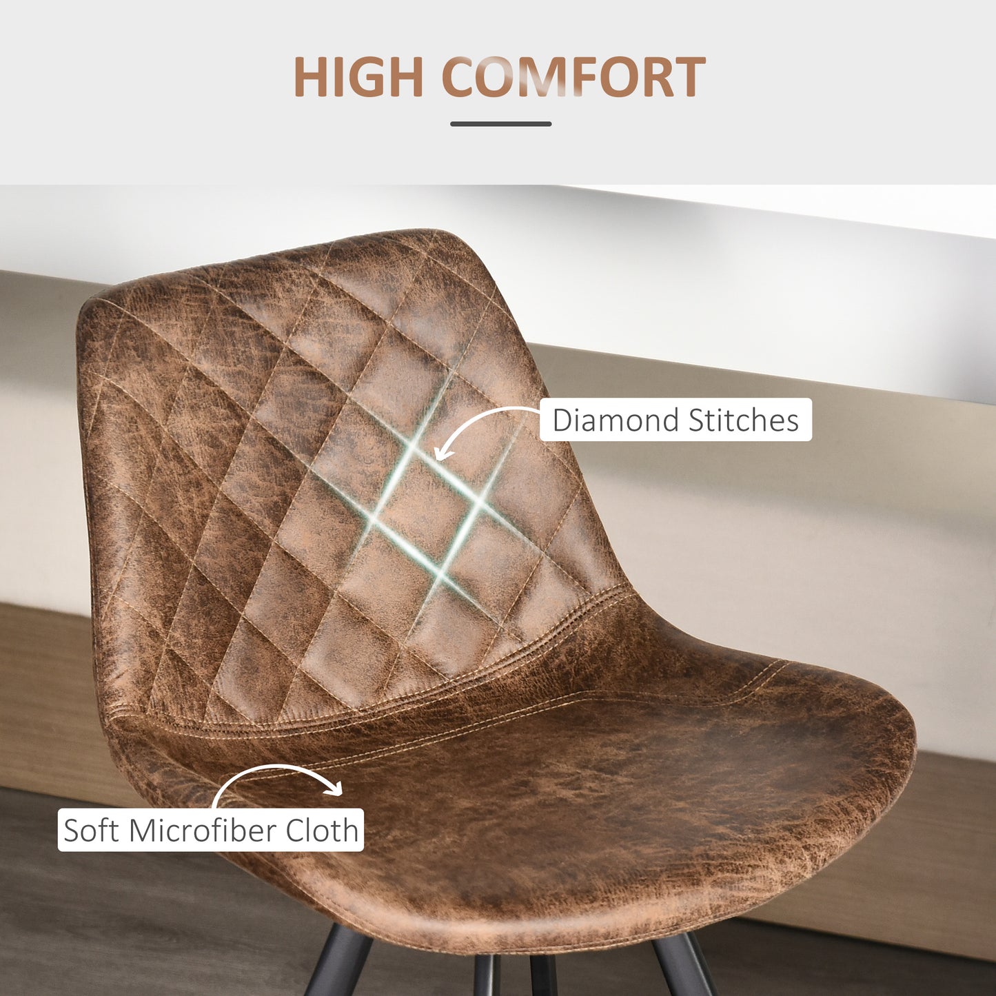 Suvedi Microfiber Brown Quilted Tub Bar Chairs Set Of 2 With Steel Frame And Footrest