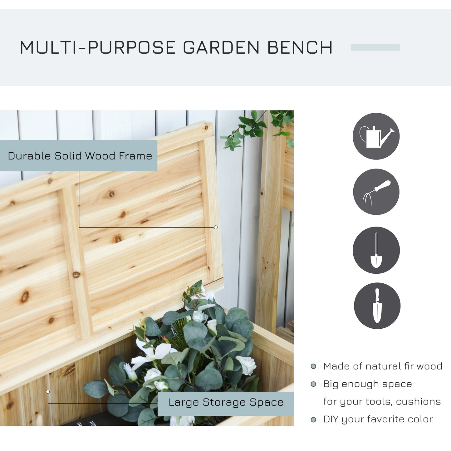Venamo Wood Natural Outdoor Storage Bench With Lift Up Seat For Garden