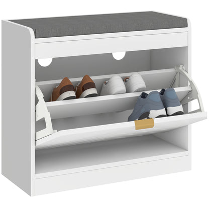 Baniri White Wood and Grey Upholstered Entryway Shoe Bench With Flip Drawer