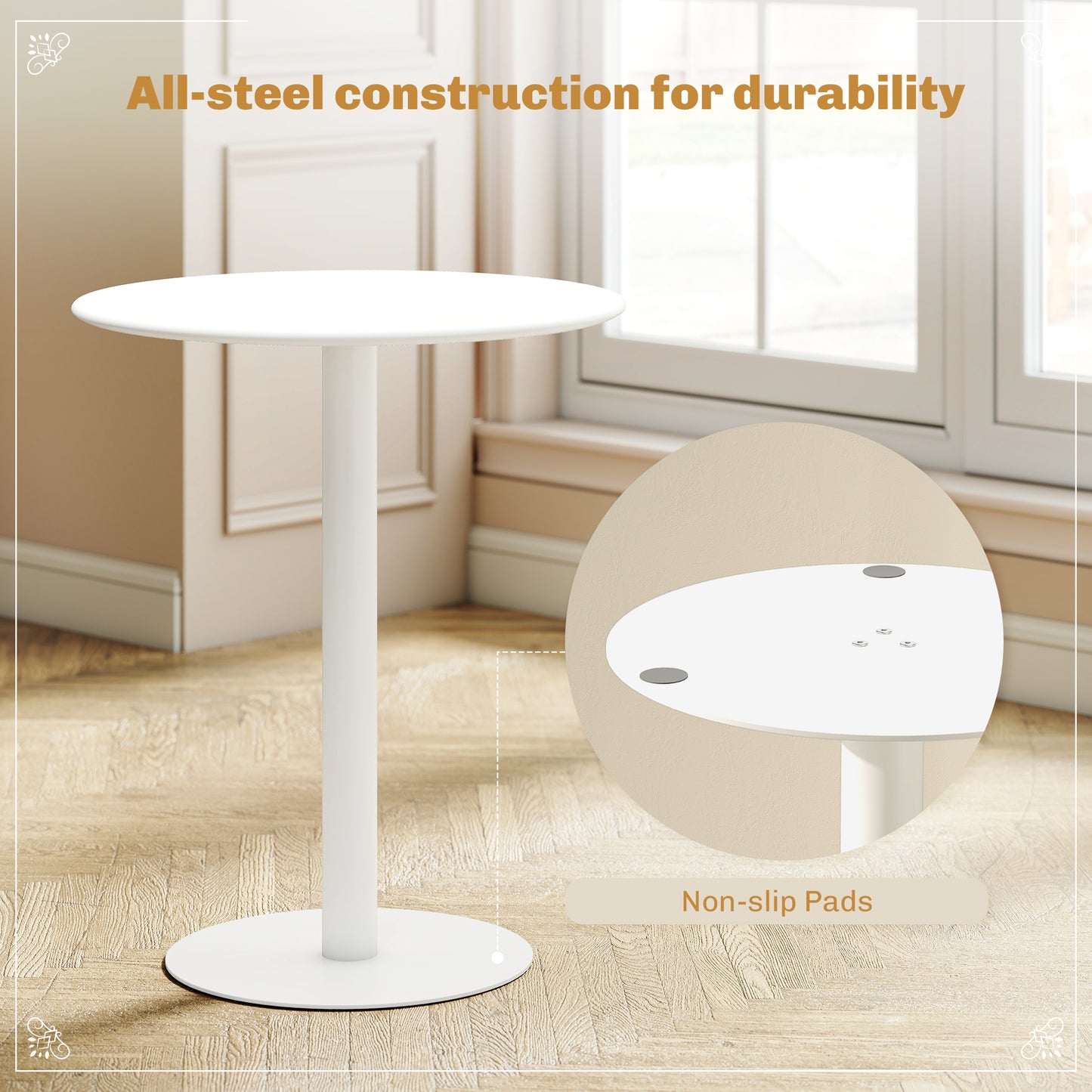 Susuyo Metal And Wood White Round Dining Table With Steel Base 60 x 60 cm