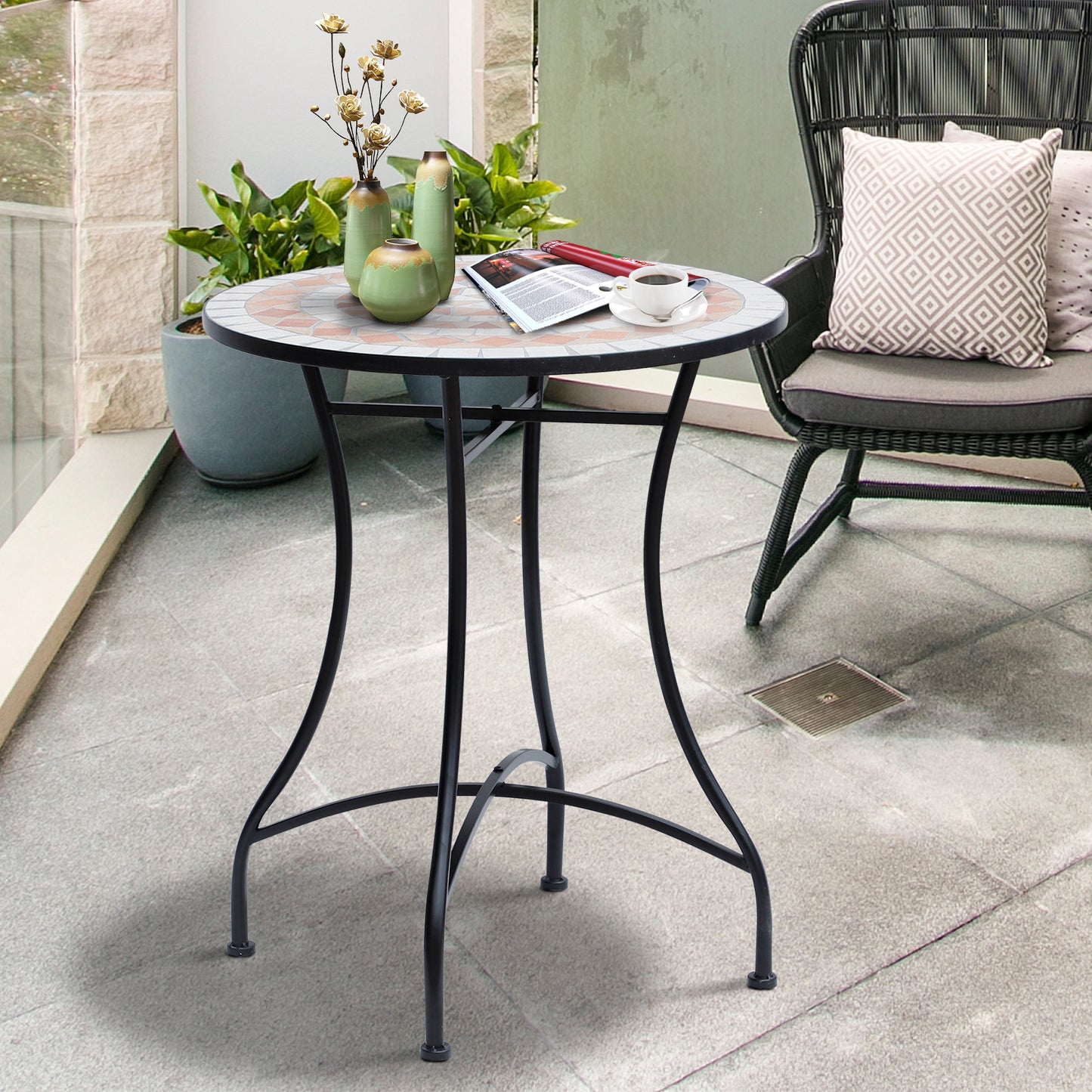 Lerava Ceramic Orange And White Round Mosaic Outdoor Bistro Table