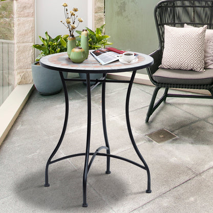 Lerava Ceramic Orange And White Round Mosaic Outdoor Bistro Table