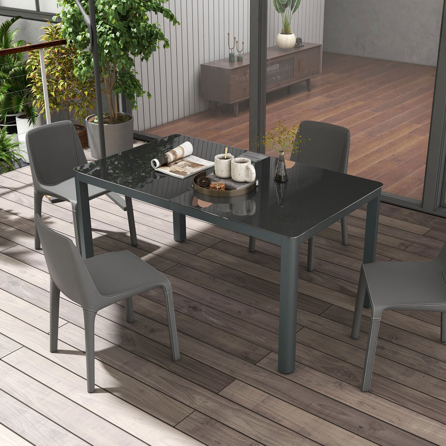 Cona 150cm Aluminium Grey Rectangular Outdoor Table With Glass Top