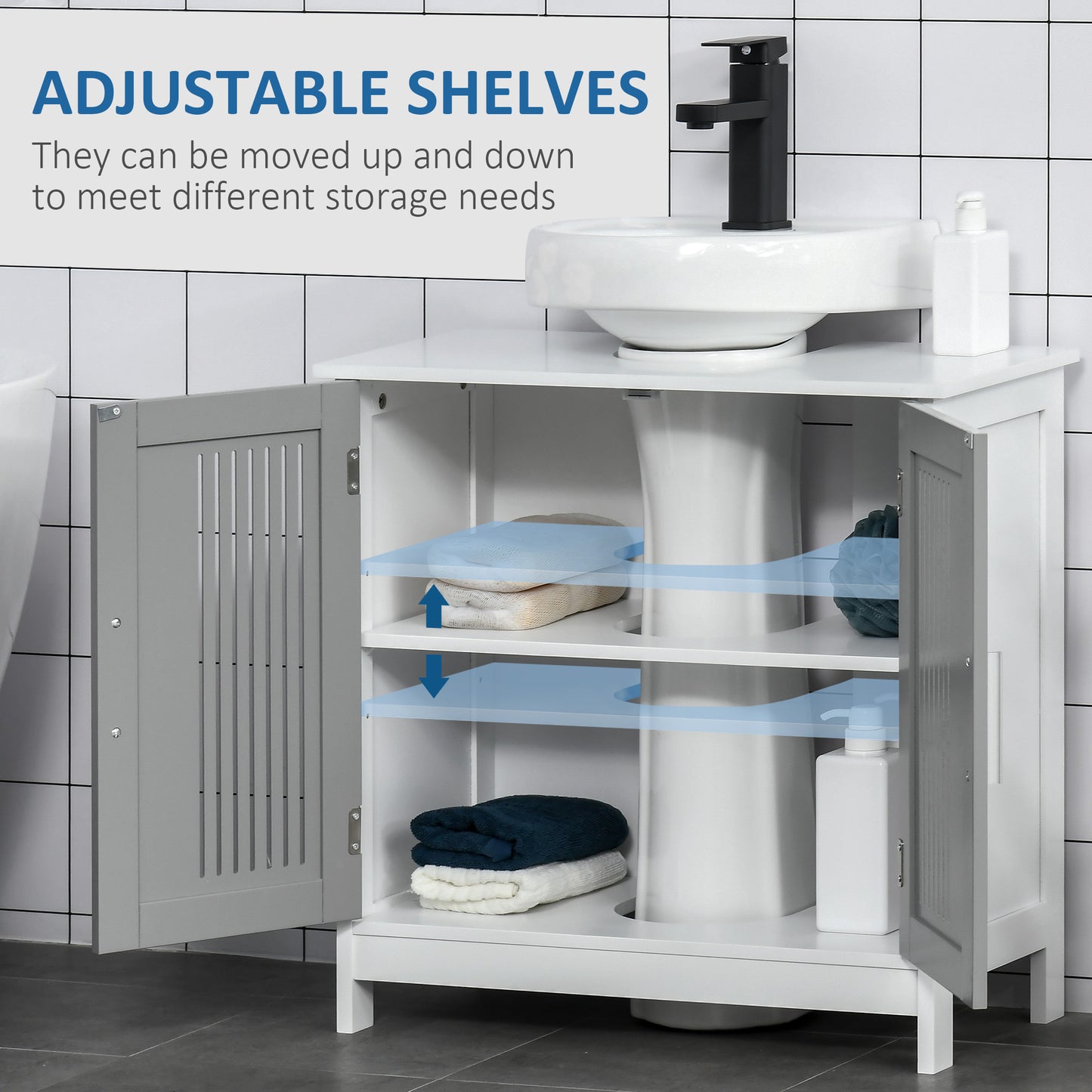 Nelike Grey Under Sink Vanity Unit With Double Doors And Adjustable Shelving Modern Design