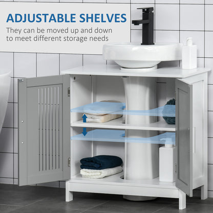 Nelike Grey Under Sink Vanity Unit With Double Doors And Adjustable Shelving Modern Design