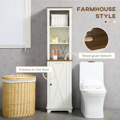Nesoli Tall Bathroom Storage Cabinet With Door And Adjustable Shelves White 39.5x30x160cm