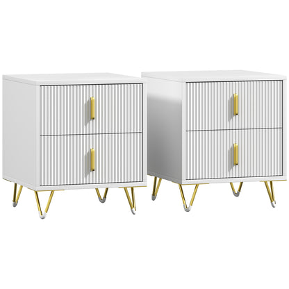 Nehana Set Of 2 Wooden White And Gold Tone 2 Drawer Bedside Chests