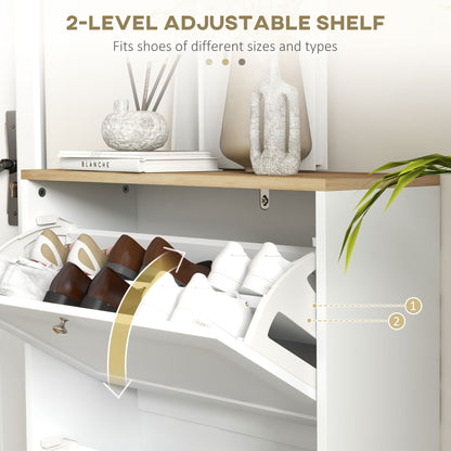 Lori Wooden White Natural Top Shoe Cabinet With 2 Flip Drawers