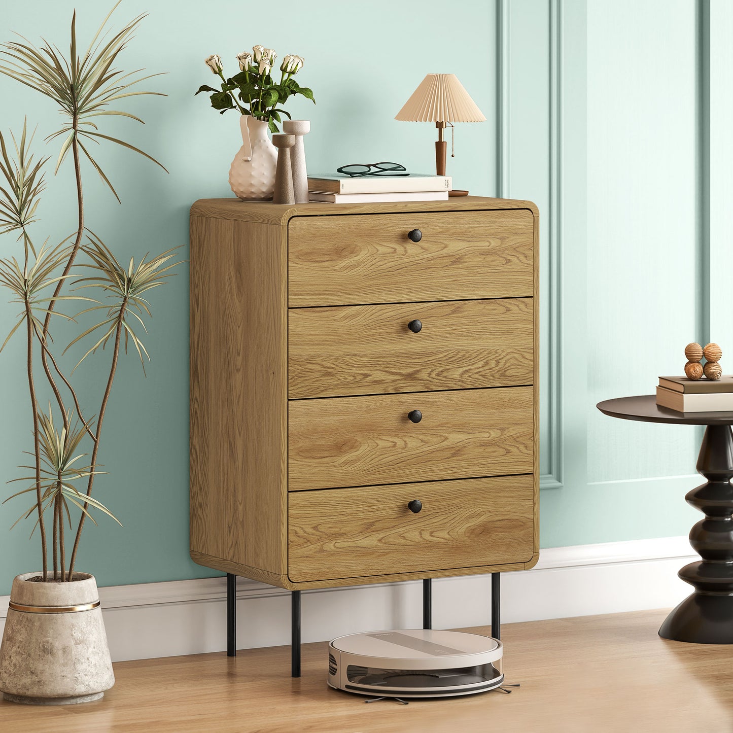 Elmira Wood Oak Finish 4 Drawer Modern Storage Chest