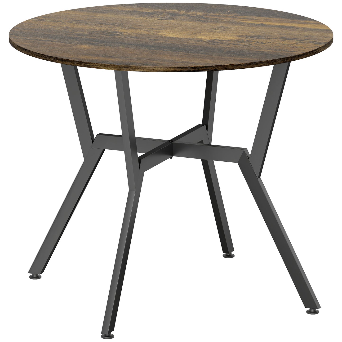 Molu Rustic Brown Round Dining Table With Black Metal Legs 90cm