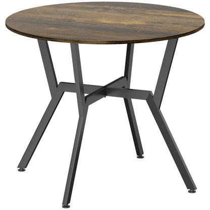 Molu Rustic Brown Round Dining Table With Black Metal Legs 90cm