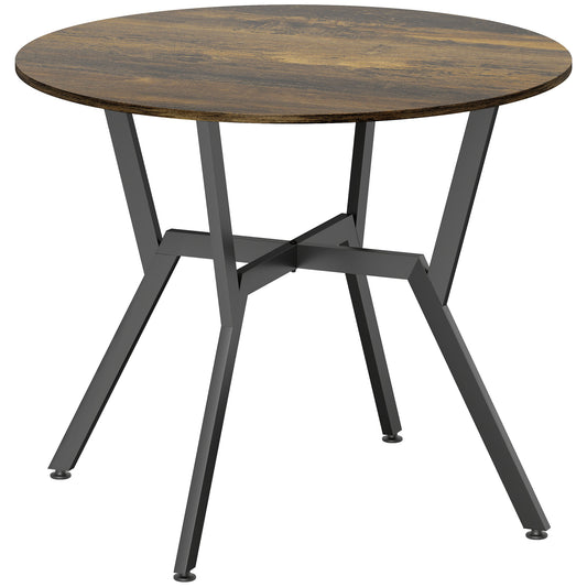 Molu Rustic Brown Round Dining Table With Black Metal Legs 90cm