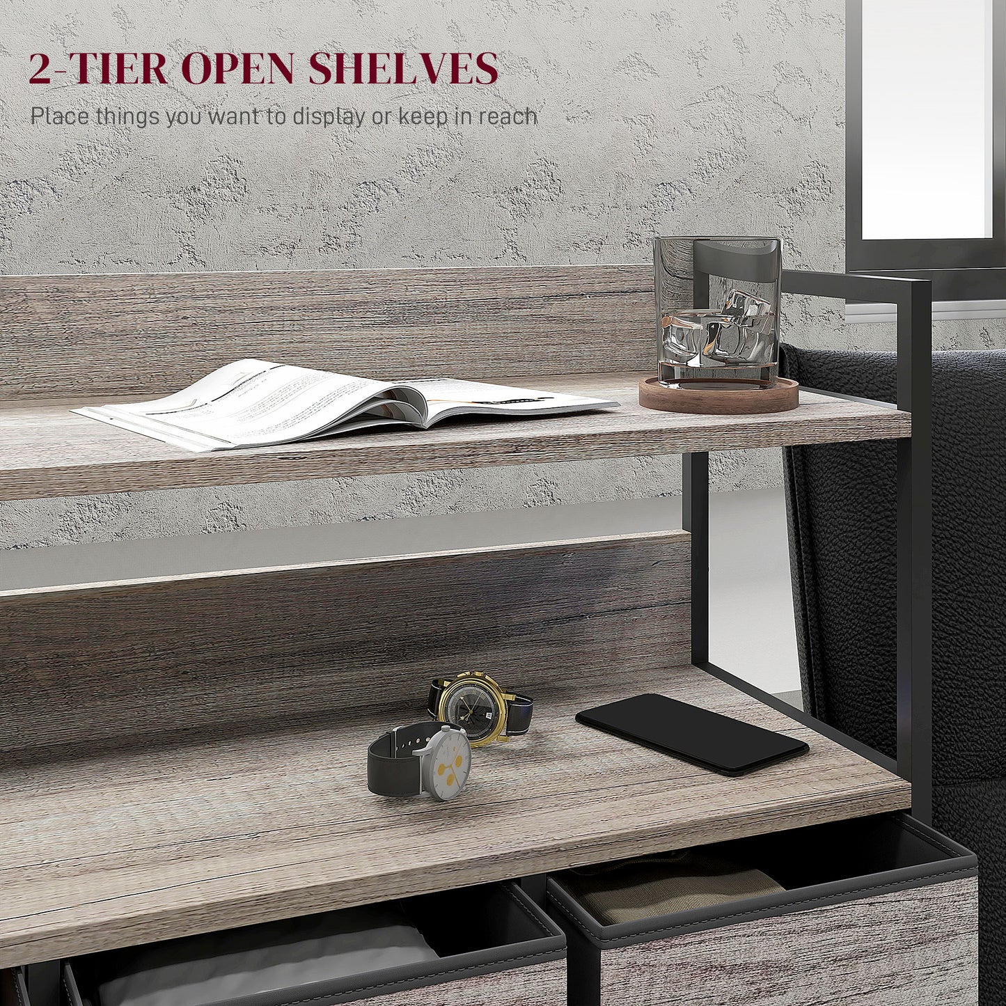 Norale Fabric And Wood Grey Wood Effect 7 Drawer Rustic Storage Chest