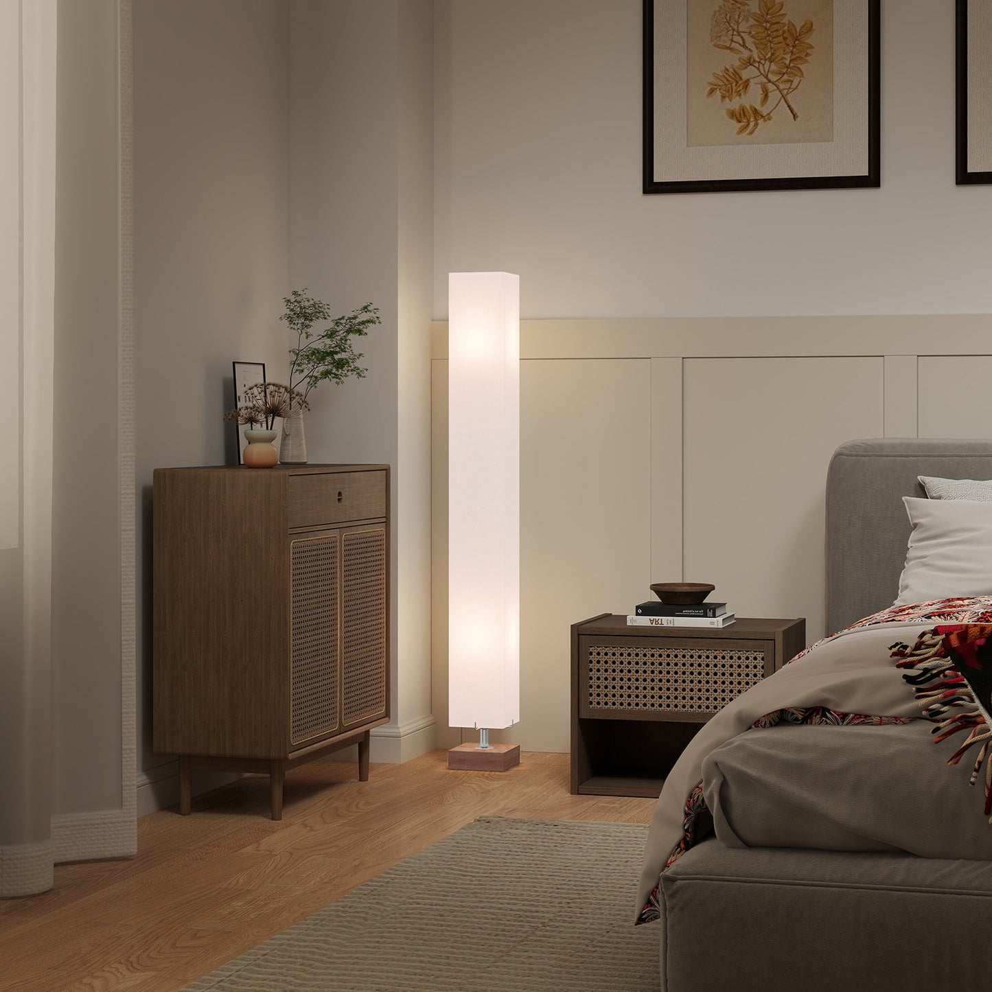 Talini Pine Wood And Fabric Natural Standing Floor Lamp With Linen Shade 120cm