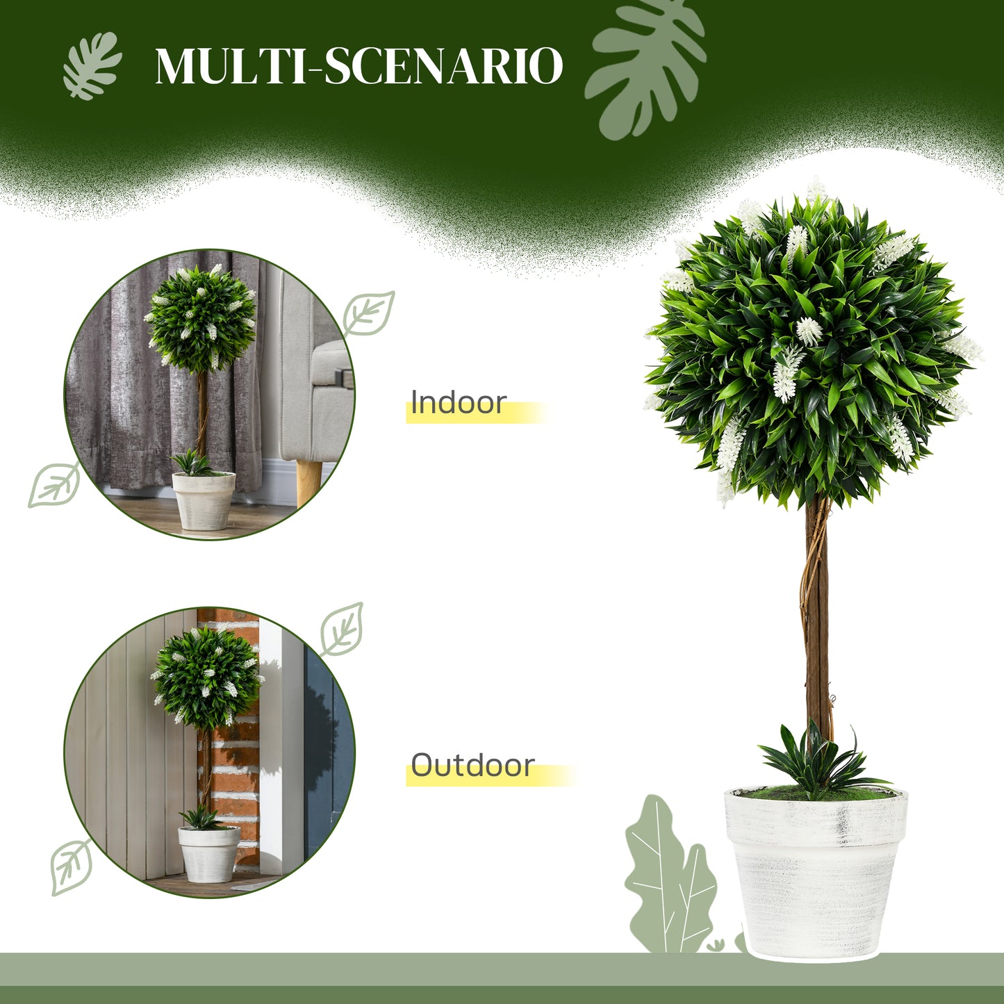 Fano Neri Set Of 2 Artificial Flower Ball Trees In White With Pots For Indoor And Outdoor Styling 60cm