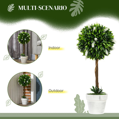 Fano Neri Set Of 2 Artificial Flower Ball Trees In White With Pots For Indoor And Outdoor Styling 60cm