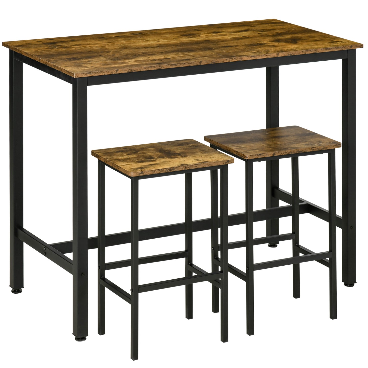 Nofi Metal And Wood Rustic Brown 3 Piece Bar Dining Set With 2 Stools