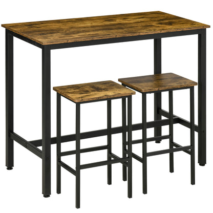 Nofi Metal And Wood Rustic Brown 3 Piece Bar Dining Set With 2 Stools