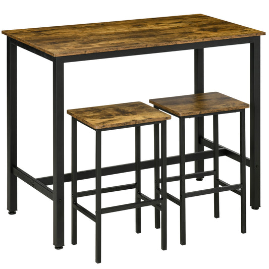 Nofi Metal And Wood Rustic Brown 3 Piece Bar H8 Dining Set With 2 Stools