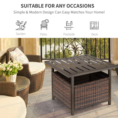 Lalema Rattan Brown Square Outdoor Coffee Table With Umbrella Hole And Slatted Top