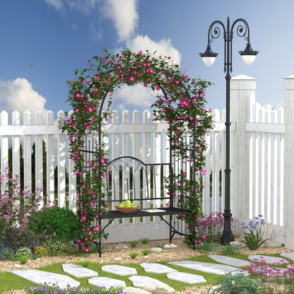 Katoba Metal Black 2 Seater Garden Arch Bench With Trellis For Climbing Plants