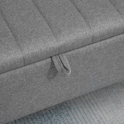 Kala Fabric Grey Rectangular Storage Ottoman Bench With Flip Top And Steel Legs