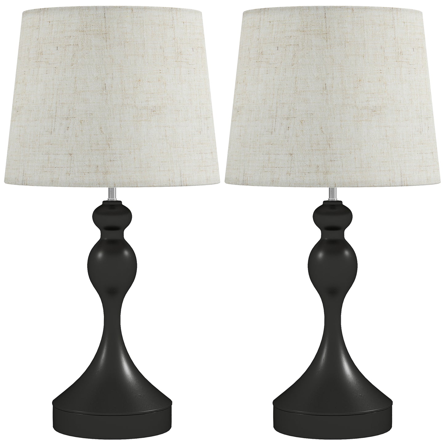 Loke Rata Metal Black And Beige Set Of 2 Touch Table Lamps With USB Ports And 3 Colour Light