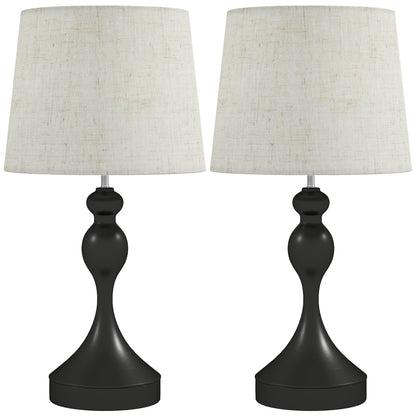 Loke Rata Metal Black And Beige Set Of 2 Touch Table Lamps With USB Ports And 3 Colour Light
