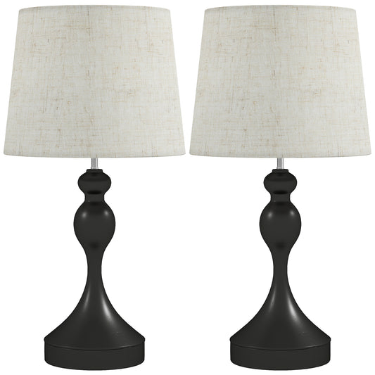 Loke Rata Metal Black And Beige Set Of 2 Touch Table Lamps With USB Ports And 3 Colour Light
