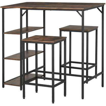 Elba Metal And Wooden Industrial 3 Piece Bar Dining Set With Side Storage