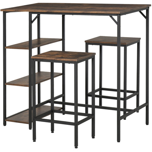 Elba Metal And Wooden Industrial 3 Piece Bar H8 Dining Set With Side Storage