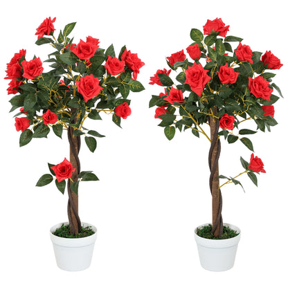 Elsu Set Of 2 Artificial White Rose Floral Plants In Pots H8 90cm Red