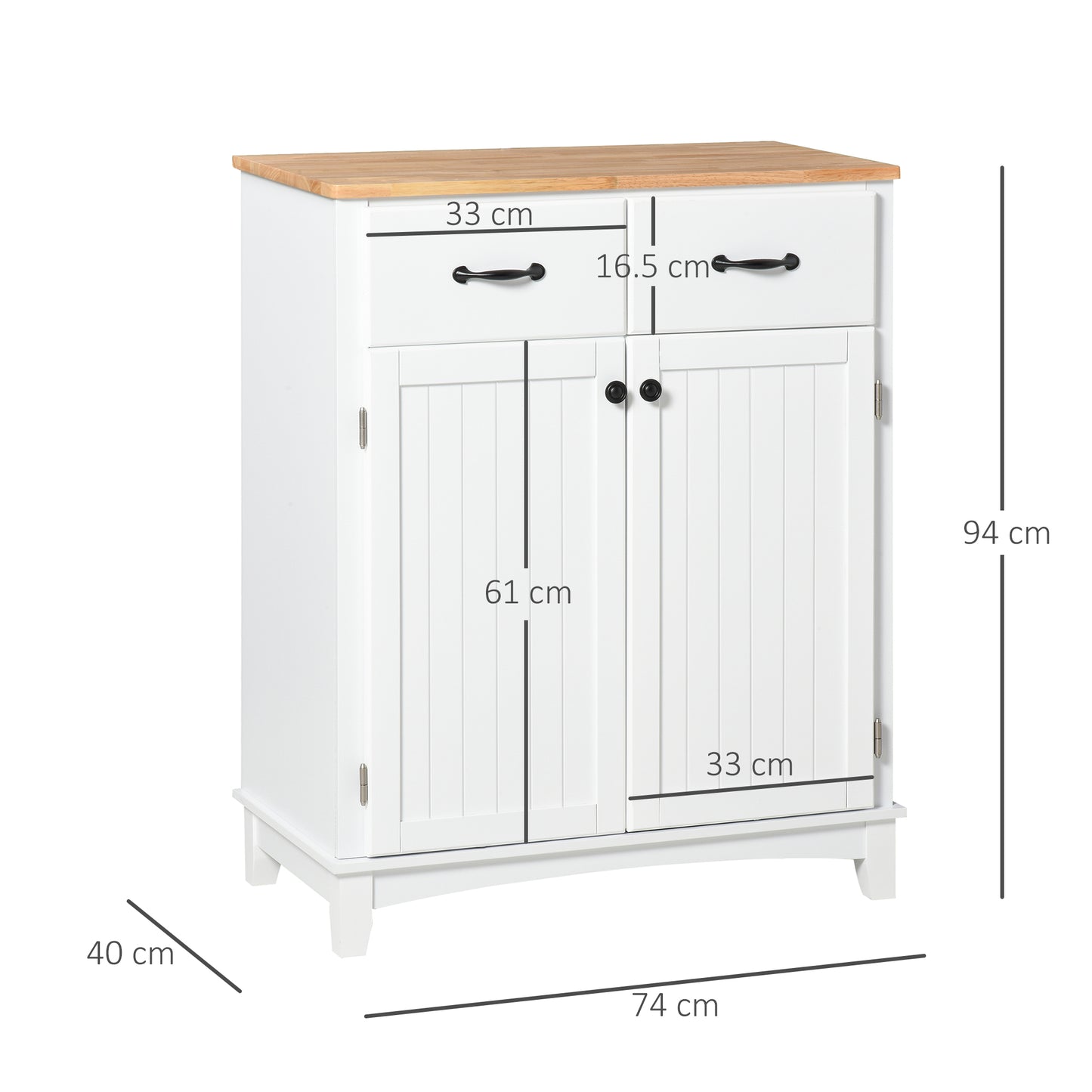 Vamalu Wooden White Kitchen Cabinet With 2 Drawers For Dining And Living Spaces