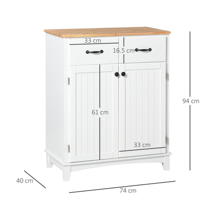 Vamalu Wooden White Kitchen Cabinet With 2 Drawers For Dining And Living Spaces