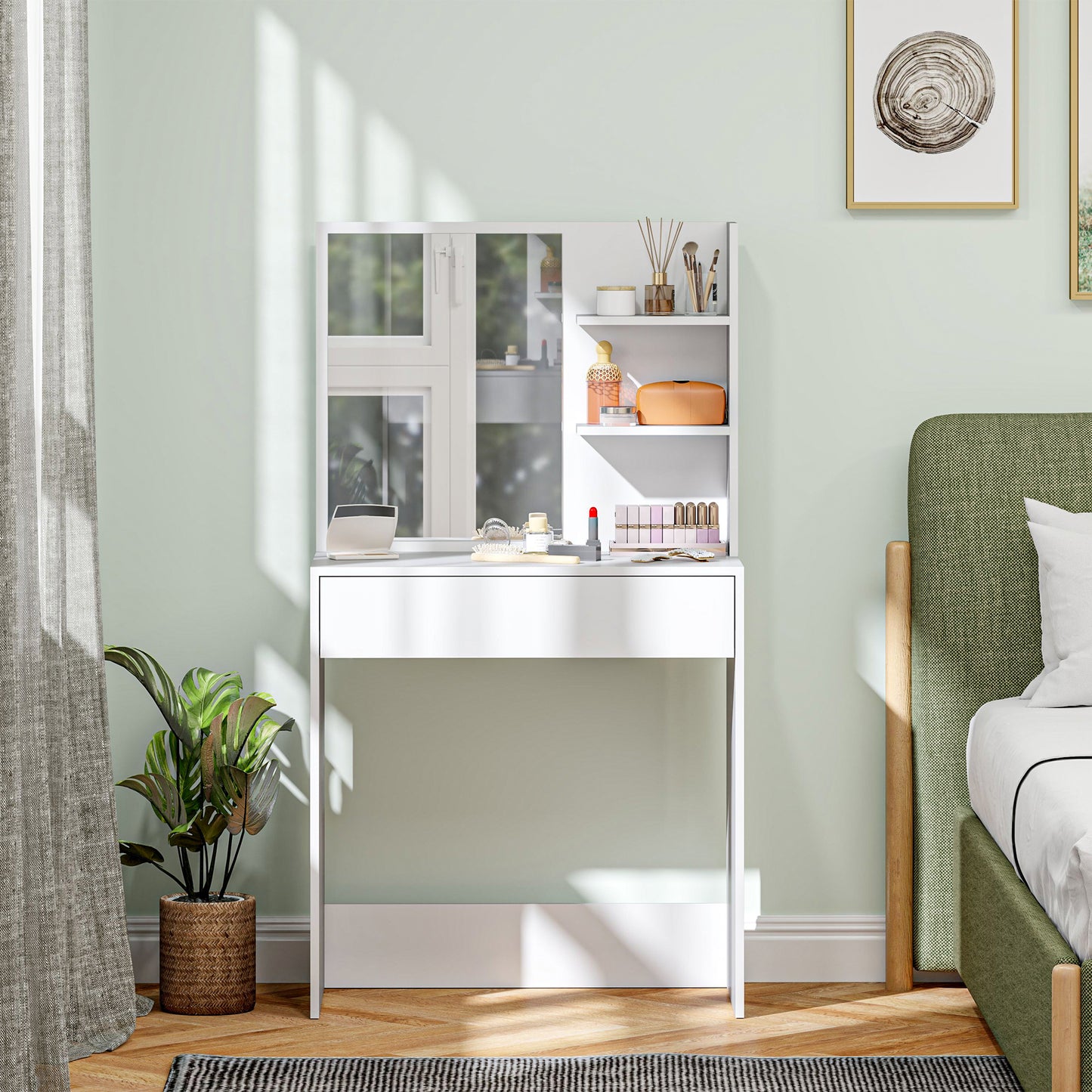 Ketoli White Dressing Table With Mirror And Integrated Storage Compartments