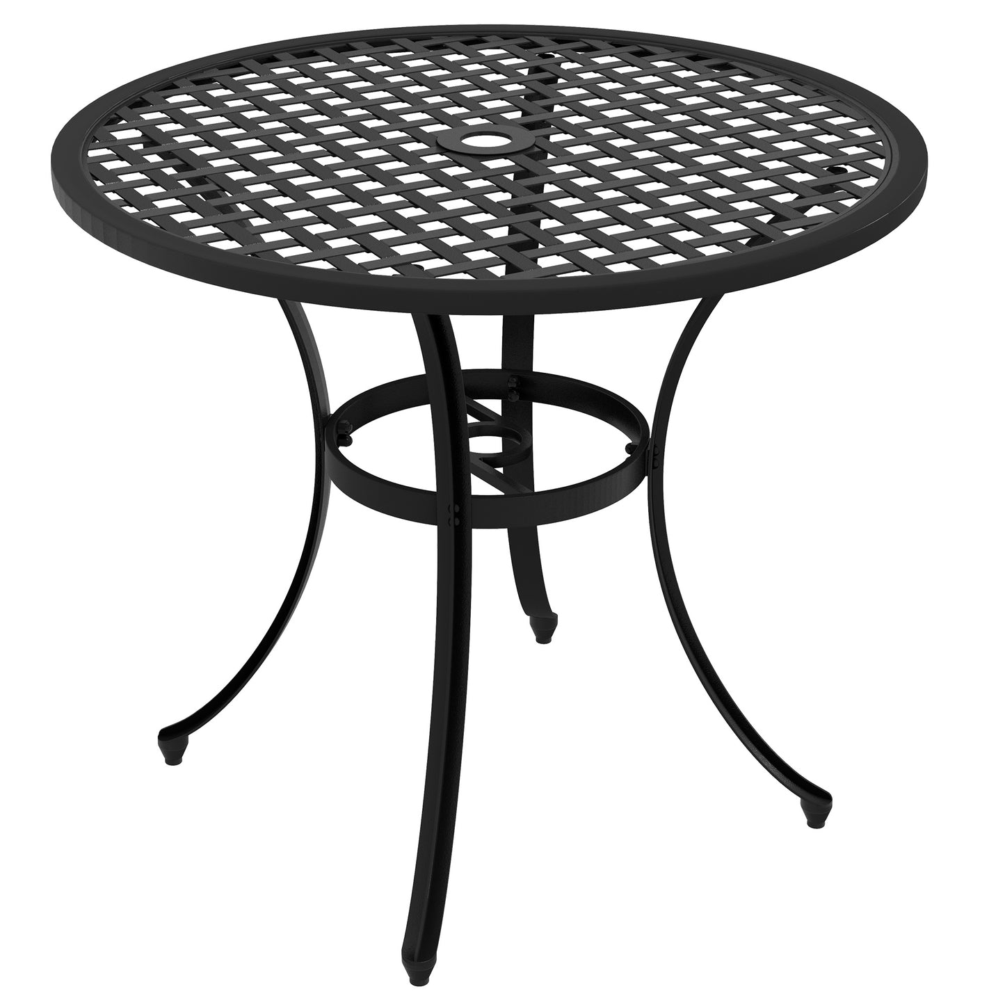 Tovedo Black Aluminium Round Outdoor Table with Central Parasol Hole