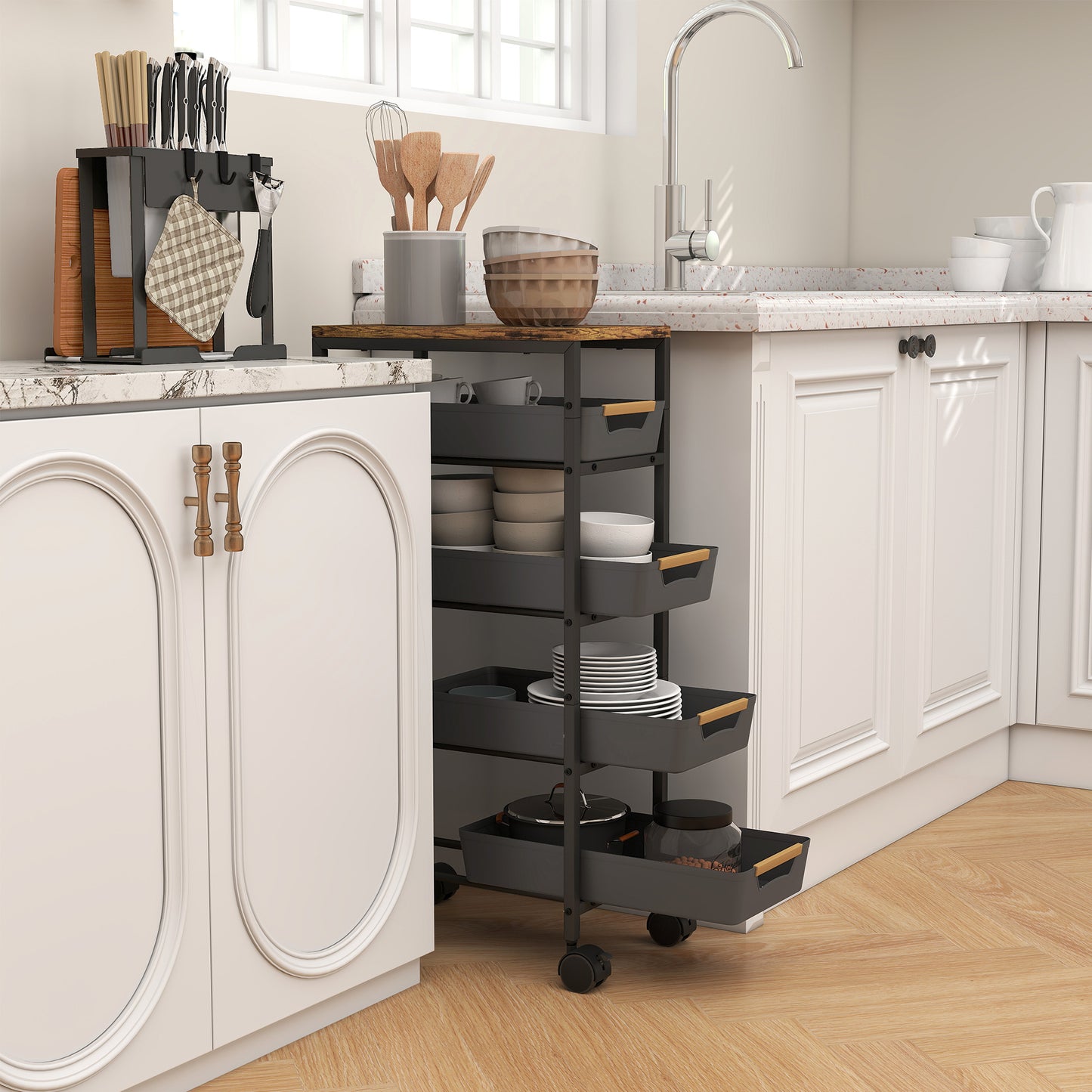 Coli Metal Black 5 Tier Storage Trolley On Wheels