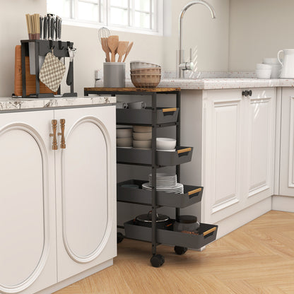 Coli Metal Black 5 Tier Storage Trolley On Wheels
