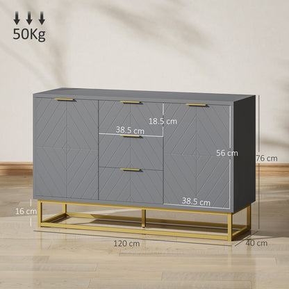 Veli Grey Sideboard With 3 Drawers 2 Doors 2 Sehelves