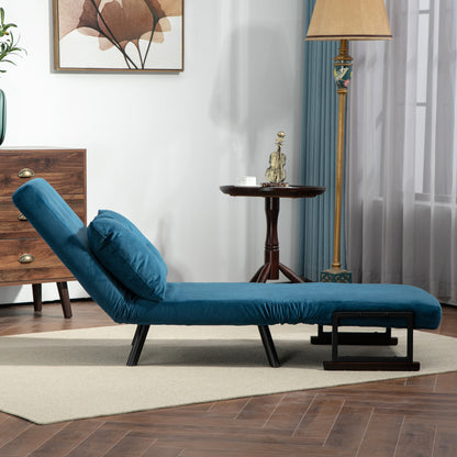 Mofa Nare Velvet Navy Blue 4 In One Convertible Single Chair Bed With Pillow