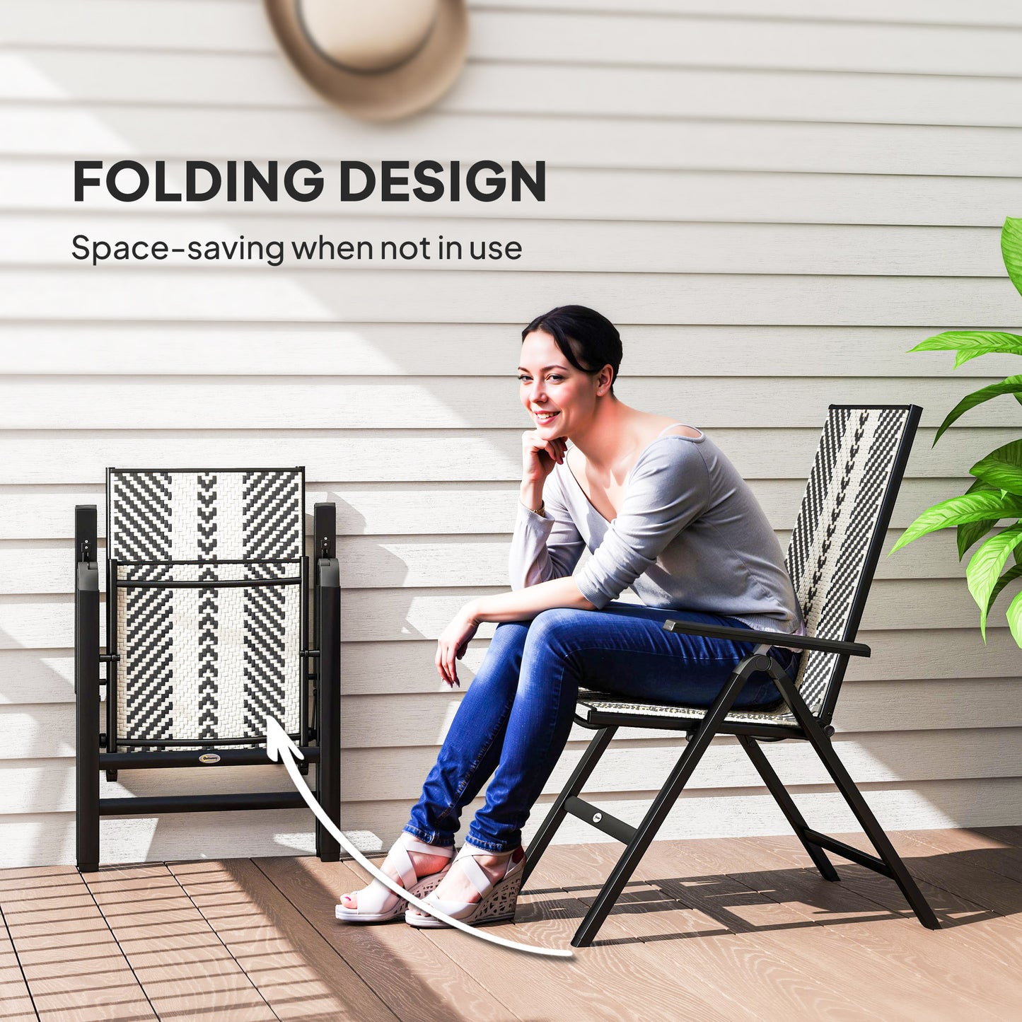 Tatoba Rattan Black Reclining Outdoor Garden Chairs With Adjustable Backrest