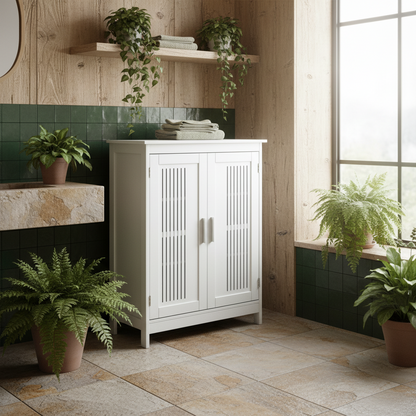 Lumatte Modern White Bathroom Floor Storage Cabinet
