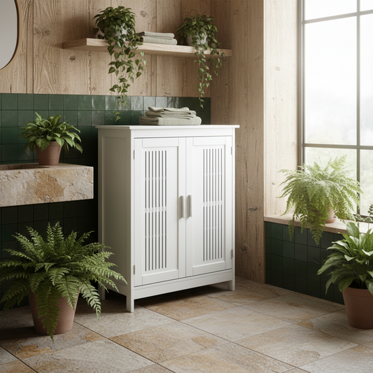 Lumatte Modern White Bathroom Floor Storage Cabinet