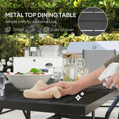 Mamoka 6 Seater Steel and Grey Mesh Outdoor Dining Set with Parasol Hole