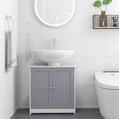 Rova Compact Under Sink Bathroom Storage Cabinet With Adjustable Shelf And Drain Cut Out White And Grey