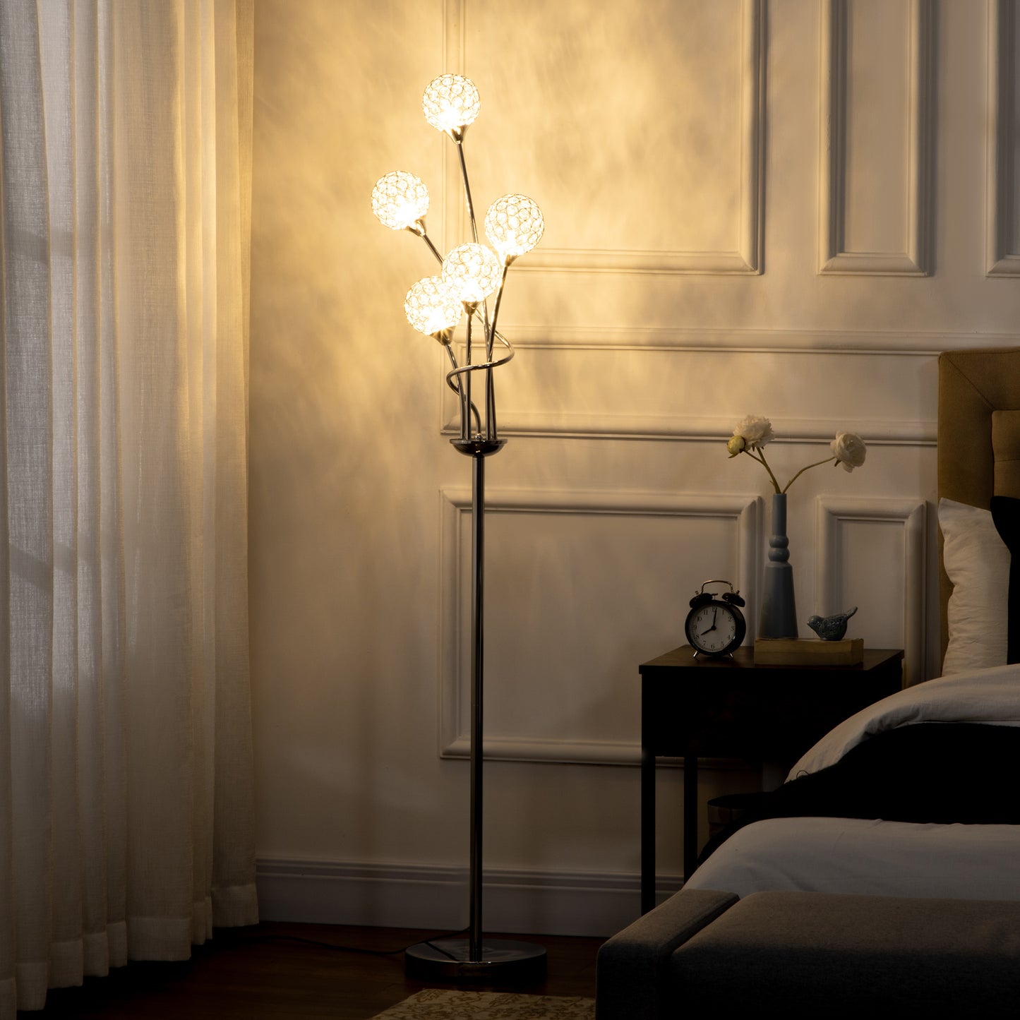 LomoveCrystal And Metal Silver 5 Light Upright Floor Lamp 156 cm