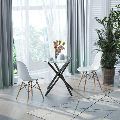 Bama Metal Black Round Glass Dining Table With Clear TemFauxred Top For Living And Dining Rooms