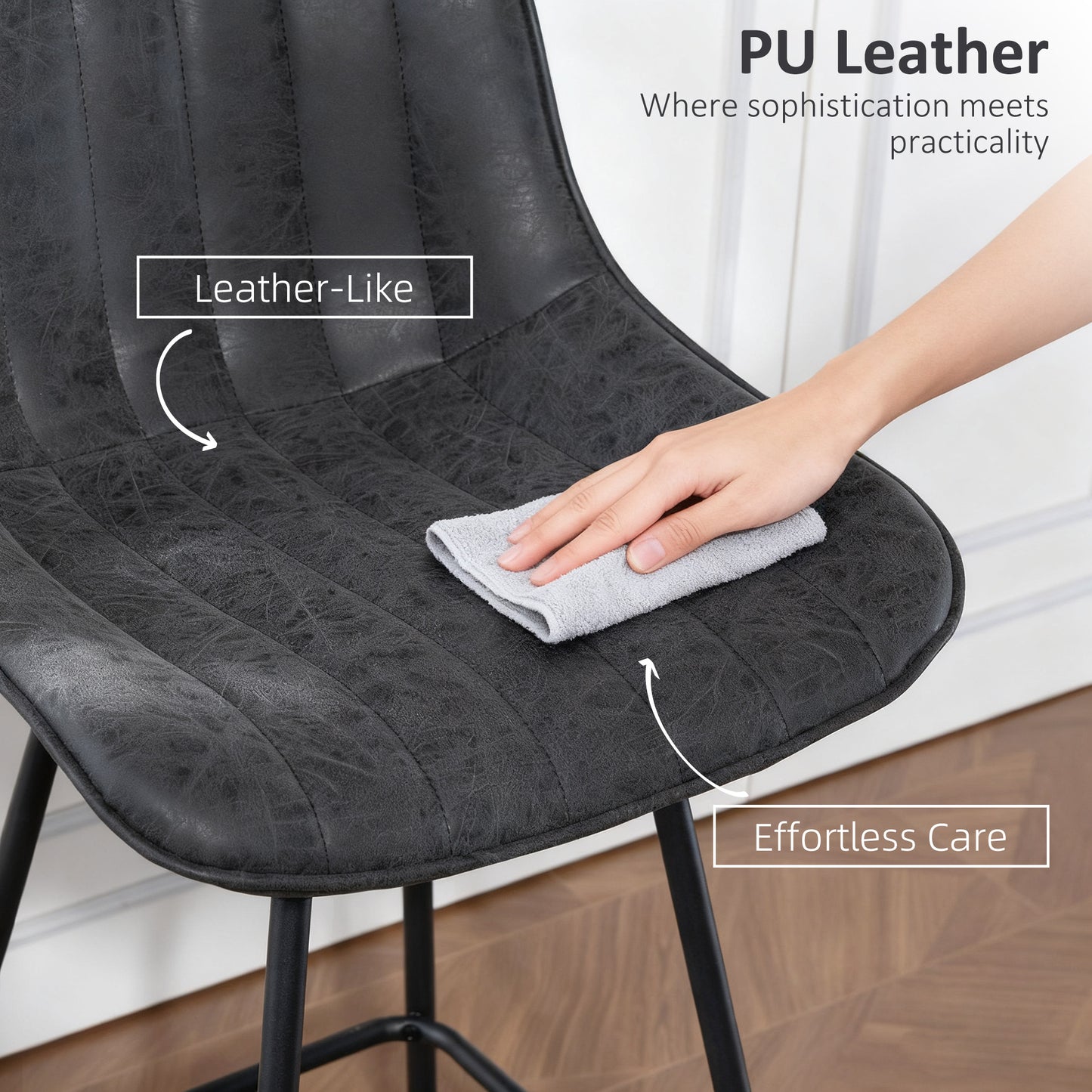 Lono Set Of 2 Black Faux Leather Swivel Counter Stools